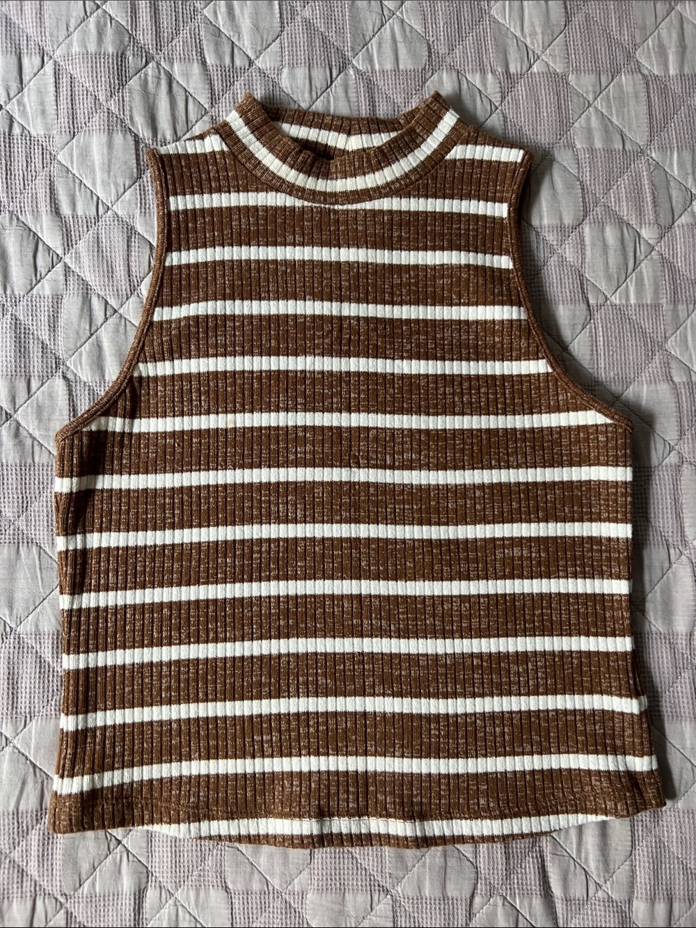 Old Navy Brown and White Striped Ribbed Tank Top